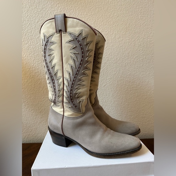 Sartore Other - SARTORE Paris Western Cowboy Boots Womens EU 37 Cream Gray Leather Made in Italy